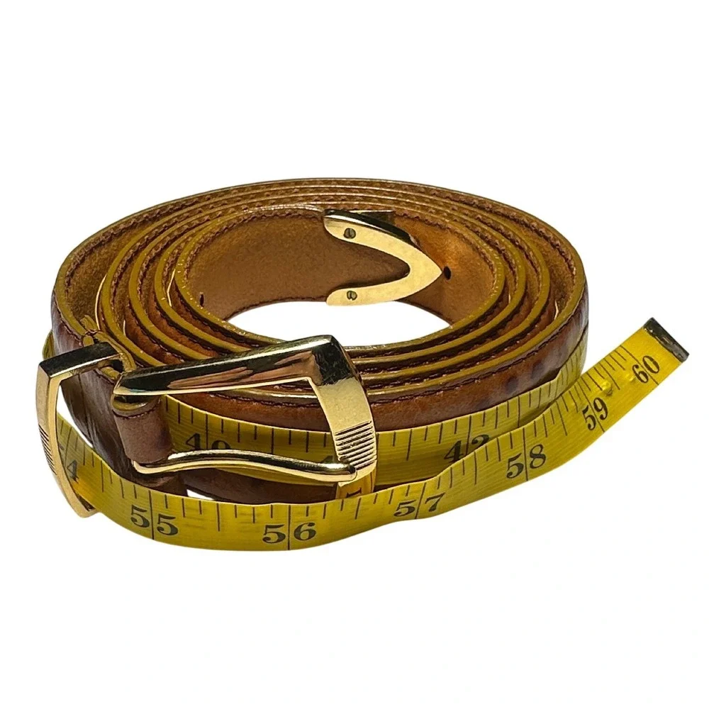 Irvine Park Mens Cognac‎ Ostrich Embossed Italian Leather Belt Gold Hardware 2XL